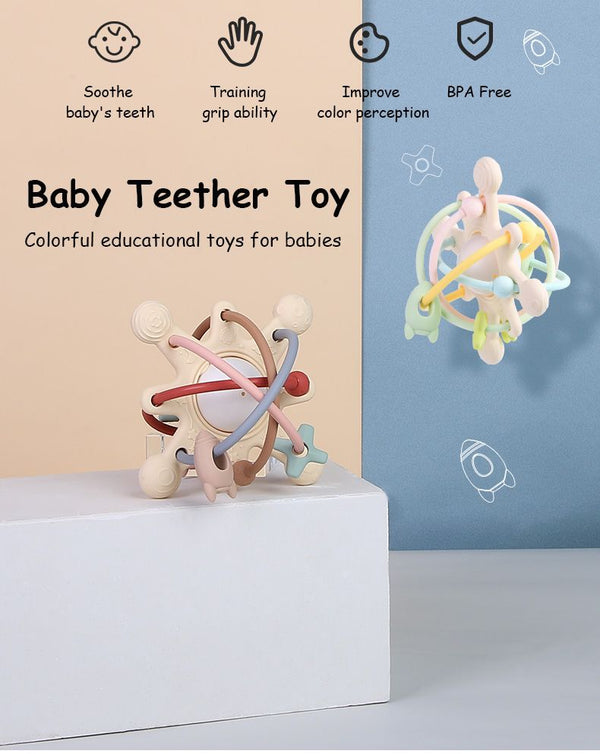 Baby Teething Toy,Manhattan Rattle Food Grade Silicon, Baby Chew Toys for Sucking Needs, Silicone Sensory Teething Pacifiers for Baby, Baby Teether Toy 6 to 12 Months Baby Gift